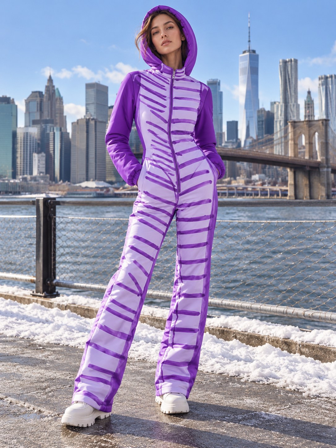 Adult model wearing Violet December, Brooklyn / Skyline stories
