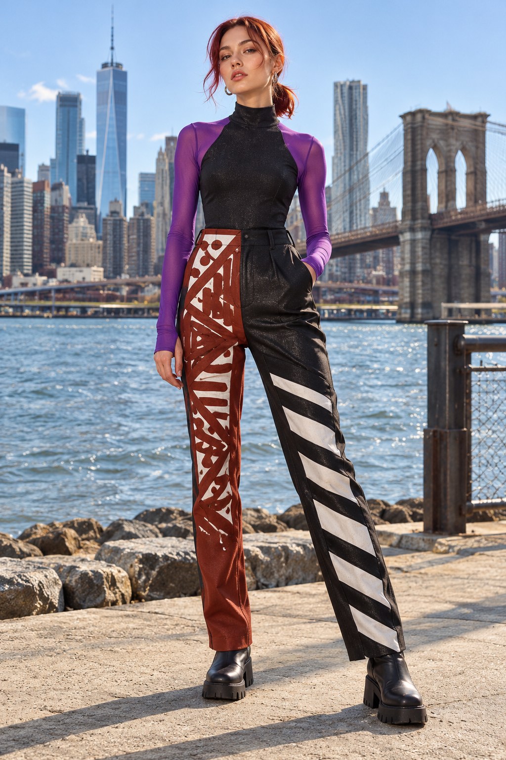 Adult model wearing The Pattern Shift, Brooklyn / Skyline stories